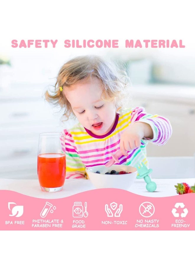 JZS Baby Spoon & Fork Set Silicone Self Feeding Utensil Easy Grip Toddler Anti-Choke First First Led Training Weaning with Carry Case for Infant Toddler Children 6-12 Month(Pink) - Image 3