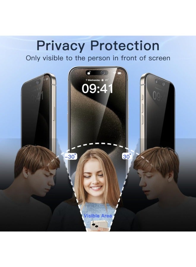 Glass privacy screen protector for iPhone 14 Pro Max 6.7 inches, 9H hardness, anti-spy tempered glass layer, 2 pieces - Image 2