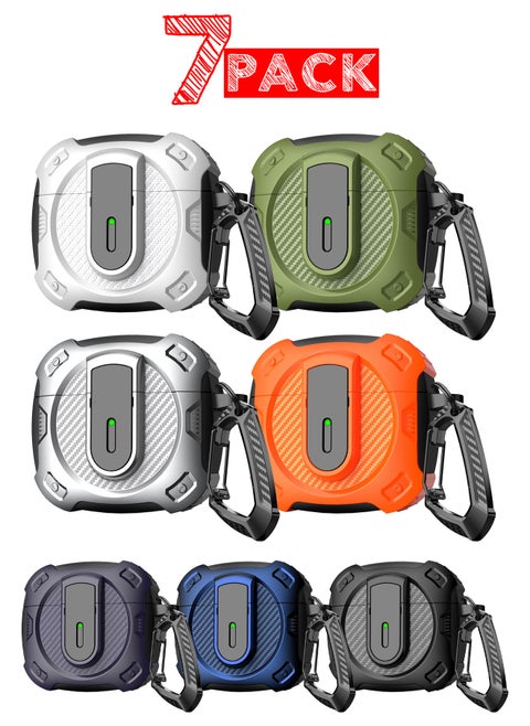 7Packs Airpods 4 Case Hard Shell Protective Armor LED Visible Wireless Charging Case Cover with Lock - Multicolour