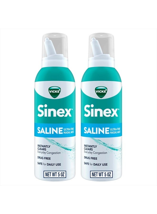 Vicks رذاذ أنف سينكس سالين، خالي من الأدوية برذاذ فائق النعومة، يخفف احتقان الجيوب الأنفية بسرعة، Clears mucus من نزلة برد أو حساسية، للاستخدام اليومي 5.0 أونصة سائلة × 2 - Image 1