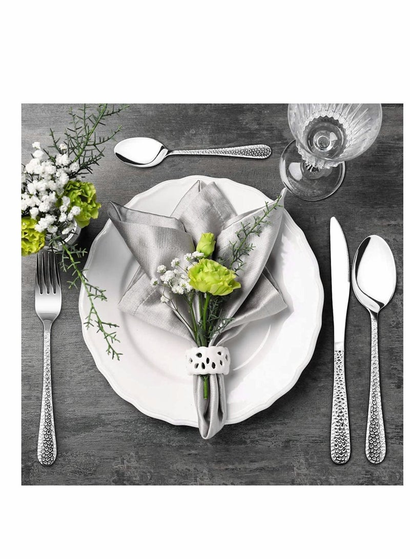 Stainless Steel Flatware Silverware Set, Hammered Design Knife Fork Spoon Set for Home Camping Party, Dishwasher Safe, 16 Pieces - Image 3