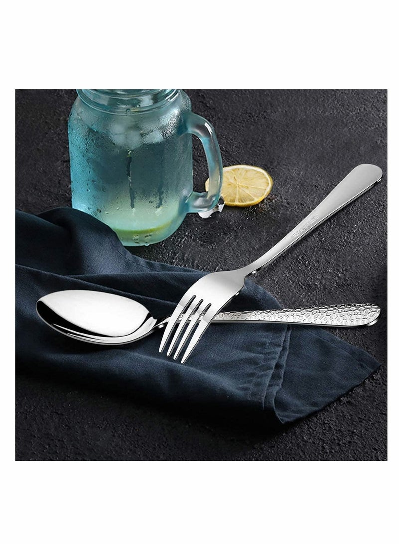 Stainless Steel Flatware Silverware Set, Hammered Design Knife Fork Spoon Set for Home Camping Party, Dishwasher Safe, 16 Pieces - Image 5