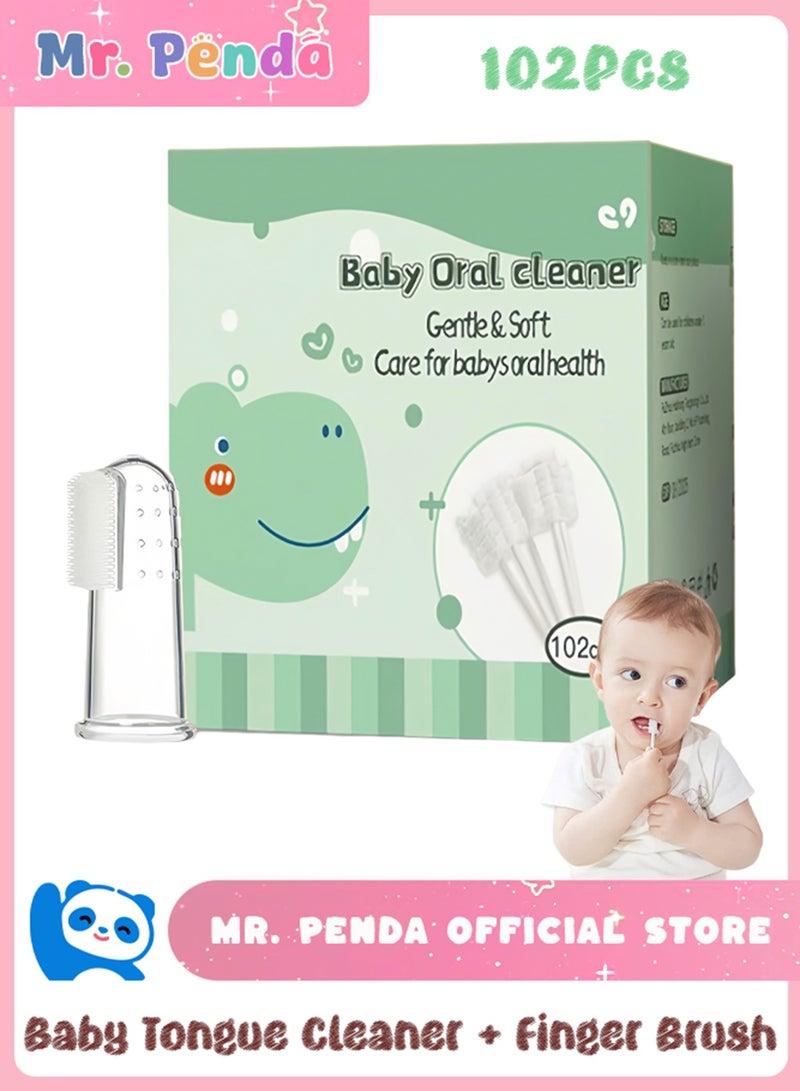 Mr. Penda 102PCS Baby Tongue Cleaner, Baby Oral Cleaner Newborn Baby Toothbrush, Disposable Infant Toothbrush Clean Baby Mouth, Gauze Gum Cleaner Stick Dental Care for 0-36 Month Baby and 1 Finger Toothbrush - Image 1