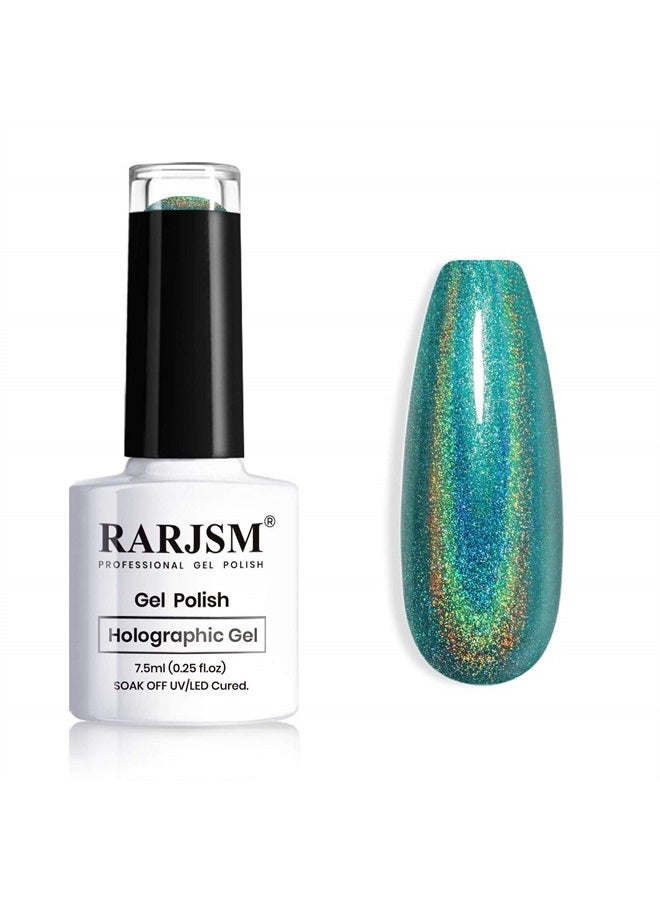 RARJSM Holographic Nail Polish Turquoise Glitter Gel Polish Olive Green Nailpolish UV Lamp Required Rainbow Effect RAR77 for Nail Art Design - Image 1