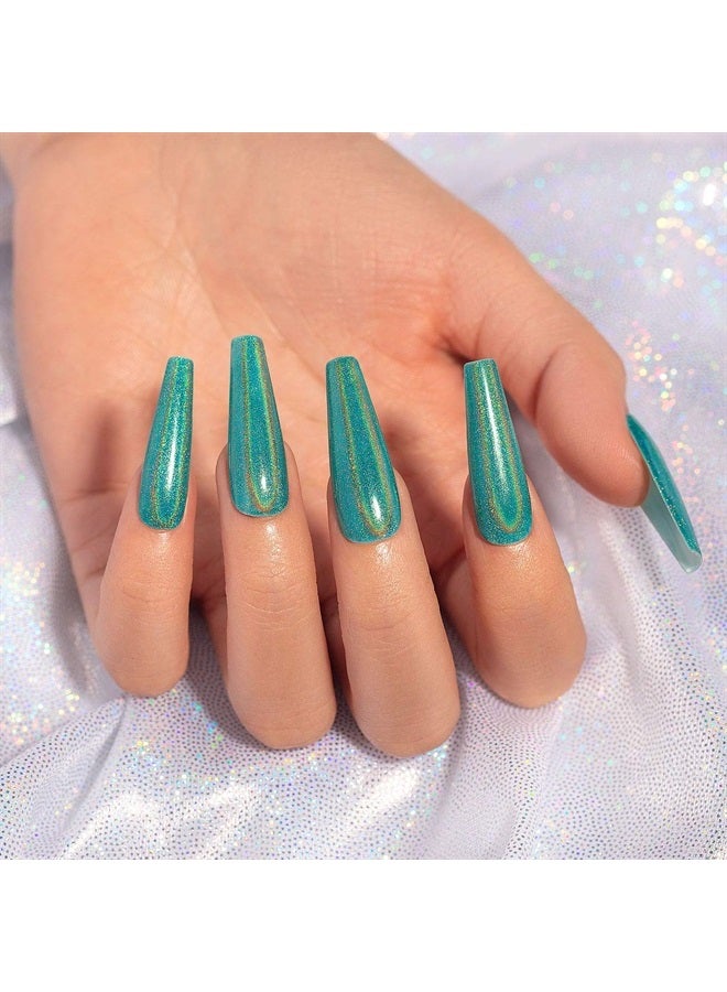 RARJSM Holographic Nail Polish Turquoise Glitter Gel Polish Olive Green Nailpolish UV Lamp Required Rainbow Effect RAR77 for Nail Art Design - Image 4