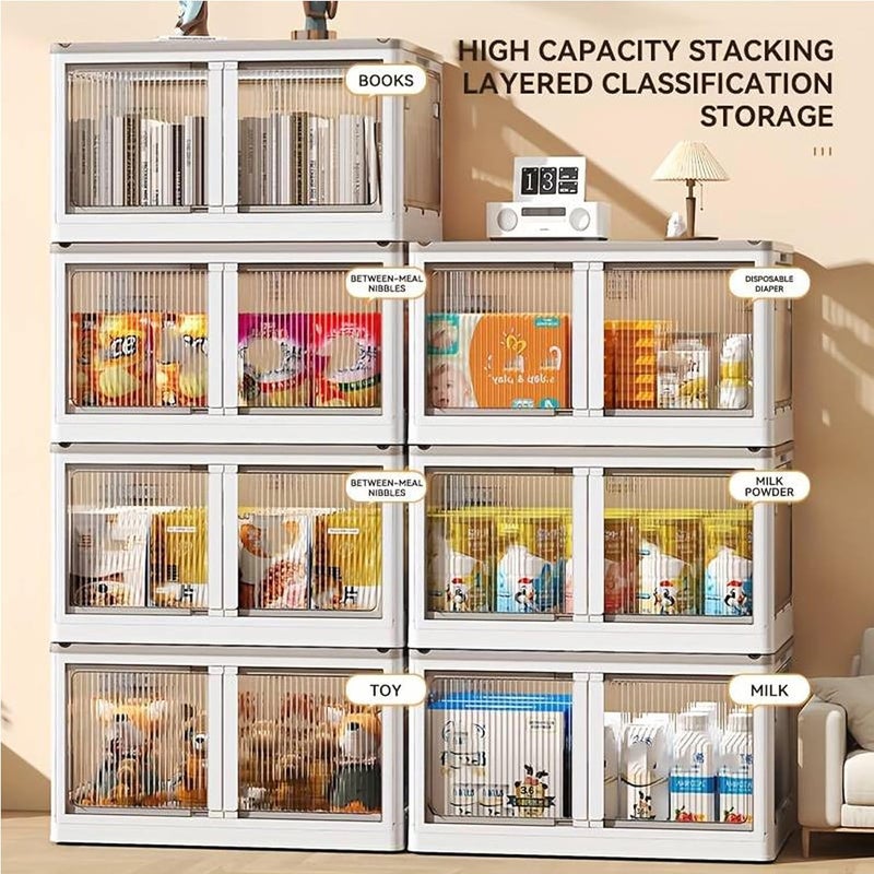 PESOMA PESOMA Closet Organizers And Storage Storage Bins With Lids And Doors Folding Storage Boxes Stackable Storage Stackable Closet Wardrobe Organizer Foldable Collapsible Blue  - Image 3