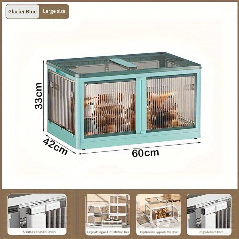 PESOMA PESOMA Closet Organizers And Storage Storage Bins With Lids And Doors Folding Storage Boxes Stackable Storage Stackable Closet Wardrobe Organizer Foldable Collapsible Blue  - Image 2