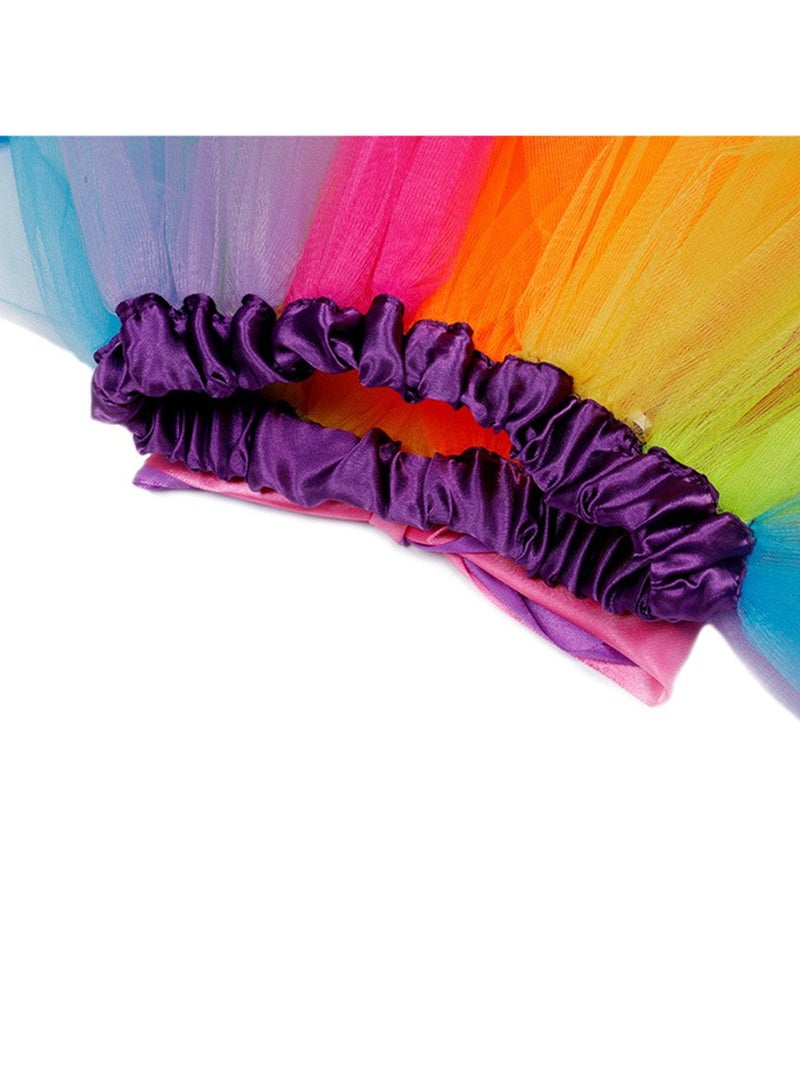 Girls Layered Rainbow Tutu Skirt with Unicorn Horn Headband Outfits for Birthday Party Dress Up,L  - Image 4