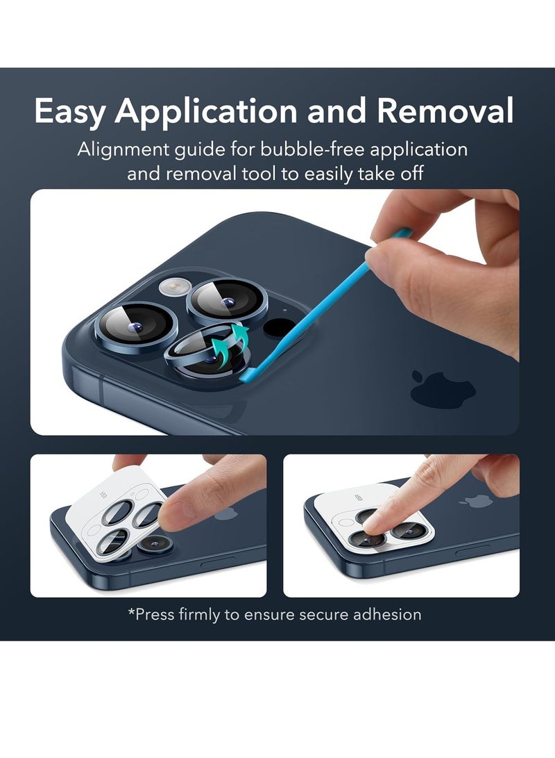 Camera Lens Protectors for iPhone 15 Pro Max/15 Pro/14 Pro Max/14 Pro, Armorite Individual Lens Protectors, Scratch-Resistant Ultra-thin Tempered Glass with Aluminum Edging, Set of 2,Dark Blue - Image 3