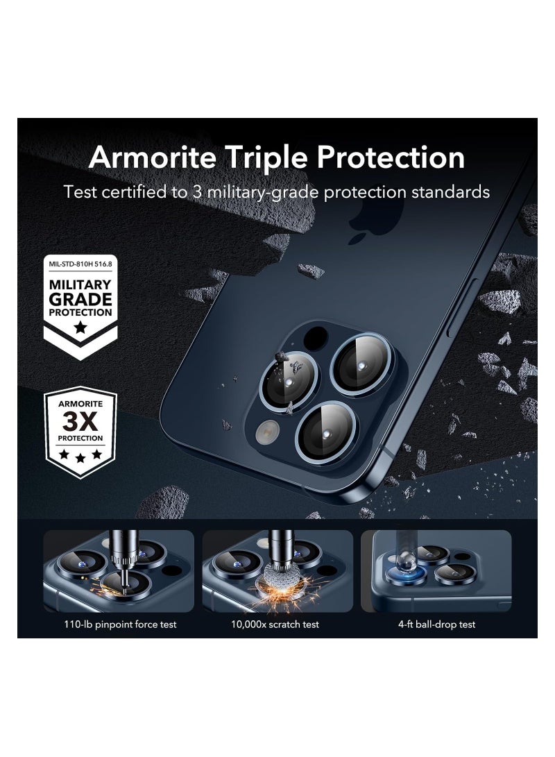 Camera Lens Protectors for iPhone 15 Pro Max/15 Pro/14 Pro Max/14 Pro, Armorite Individual Lens Protectors, Scratch-Resistant Ultra-thin Tempered Glass with Aluminum Edging, Set of 2,Dark Blue - Image 2