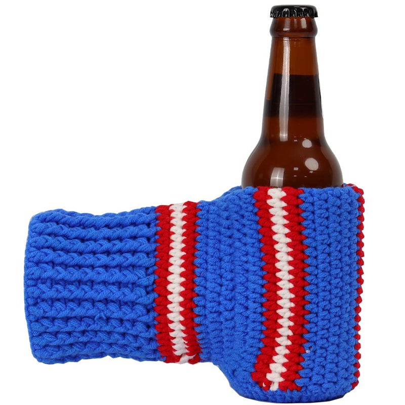 FunisFun Beer Mitten Gloves Knit Stitched Drink Mitt Holder for White Elephant Gag Gift Tailgating Idea RangersBlue