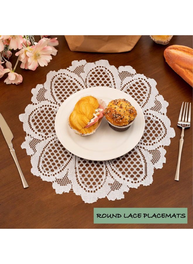 jayla 2 Pcs Round Lace Placemats for Tables Embroidered Lace Tablemats Vintage Crochet Floral Lace Table Runner Vintage Wedding, Tea Party Decor,White,15" Diameter - Image 2