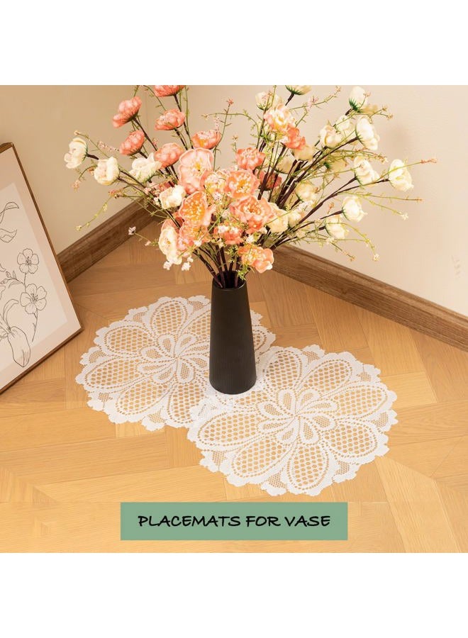 jayla 2 Pcs Round Lace Placemats for Tables Embroidered Lace Tablemats Vintage Crochet Floral Lace Table Runner Vintage Wedding, Tea Party Decor,White,15" Diameter - Image 4