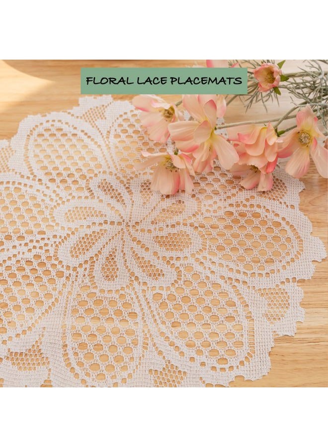 jayla 2 Pcs Round Lace Placemats for Tables Embroidered Lace Tablemats Vintage Crochet Floral Lace Table Runner Vintage Wedding, Tea Party Decor,White,15" Diameter - Image 5