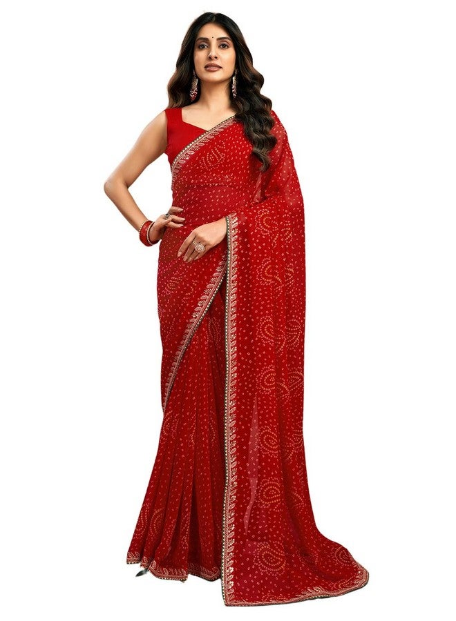 Satrani Women's Georgette Bandhani Printed Saree with Unstitched Blouse Piece (4010S264N_Red1) - Image 1