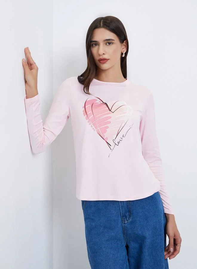 Take Two Take Two Pink Heart Graphic Long Sleeve T-Shirt