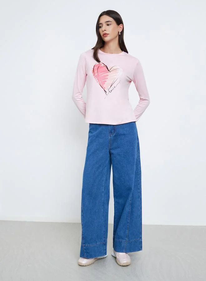 Take Two Take Two Pink Heart Graphic Long Sleeve T-Shirt