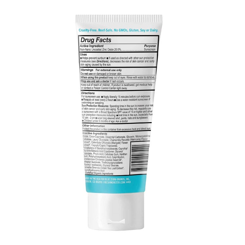 Fresh Monster واقي شمس يومي للأطفال، SPF 30 UVA/UVB، واقي شمس معدني غير نانو أكسيد الزنك الشفاف، واقي شمس للوجه والجسم، آمن للشعاب المرجانية، واقي شمس مضاد للحساسية للأطفال - Image 2