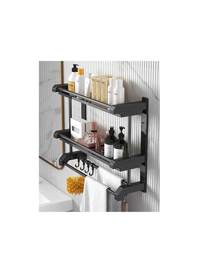 PROMASS - Shelf with Towel Bars Wall Mounted, Storage Towel Rack for Bathroom,Kitchen Storage Rack with Hanger Hooks - Image 1