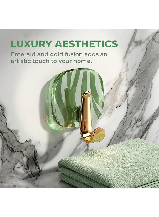 6 Pieces Light Luxury Adhesive Wall Hooks, Green Transparent Gold Towel u0026 Coat Hooks, No Drilling Hanger for Bathroom, Entrance, Kitchen, Bedroom - Image 5