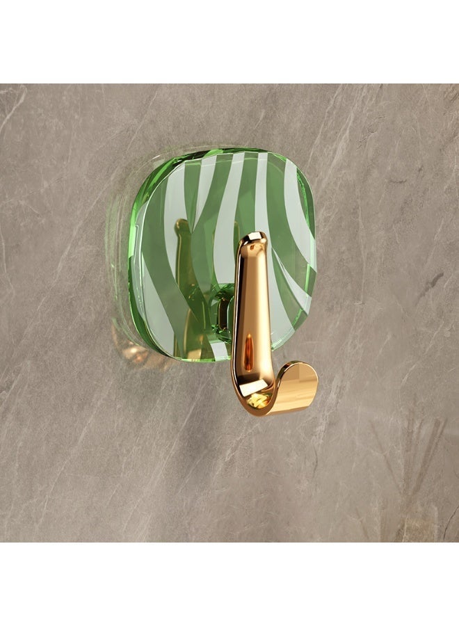 6 Pieces Light Luxury Adhesive Wall Hooks, Green Transparent Gold Towel u0026 Coat Hooks, No Drilling Hanger for Bathroom, Entrance, Kitchen, Bedroom - Image 1