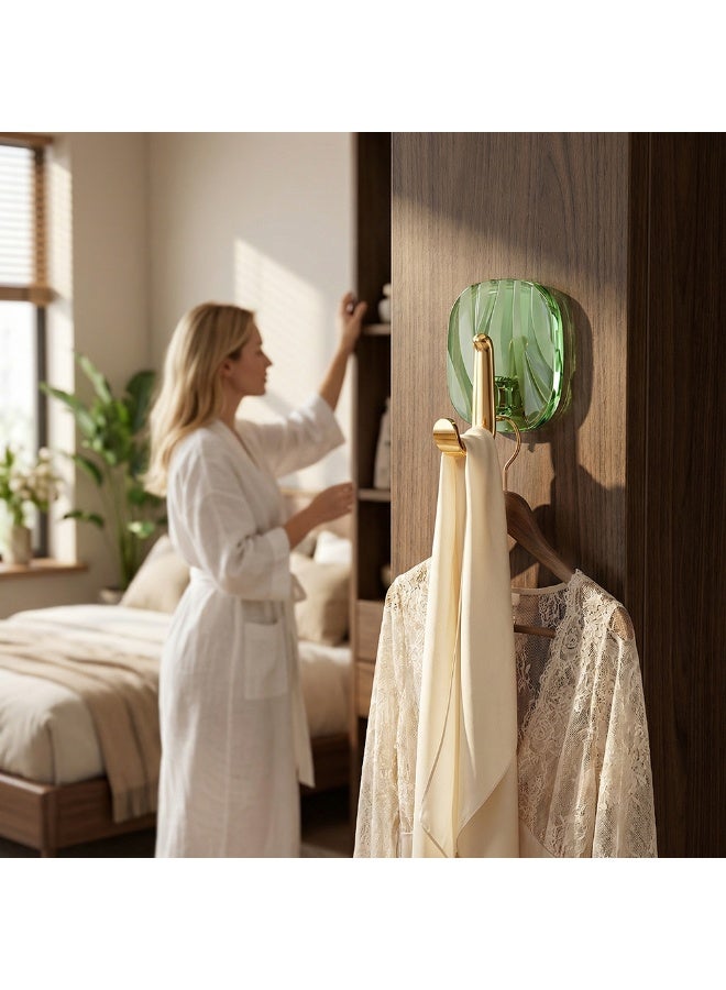 6 Pieces Light Luxury Adhesive Wall Hooks, Green Transparent Gold Towel u0026 Coat Hooks, No Drilling Hanger for Bathroom, Entrance, Kitchen, Bedroom - Image 4