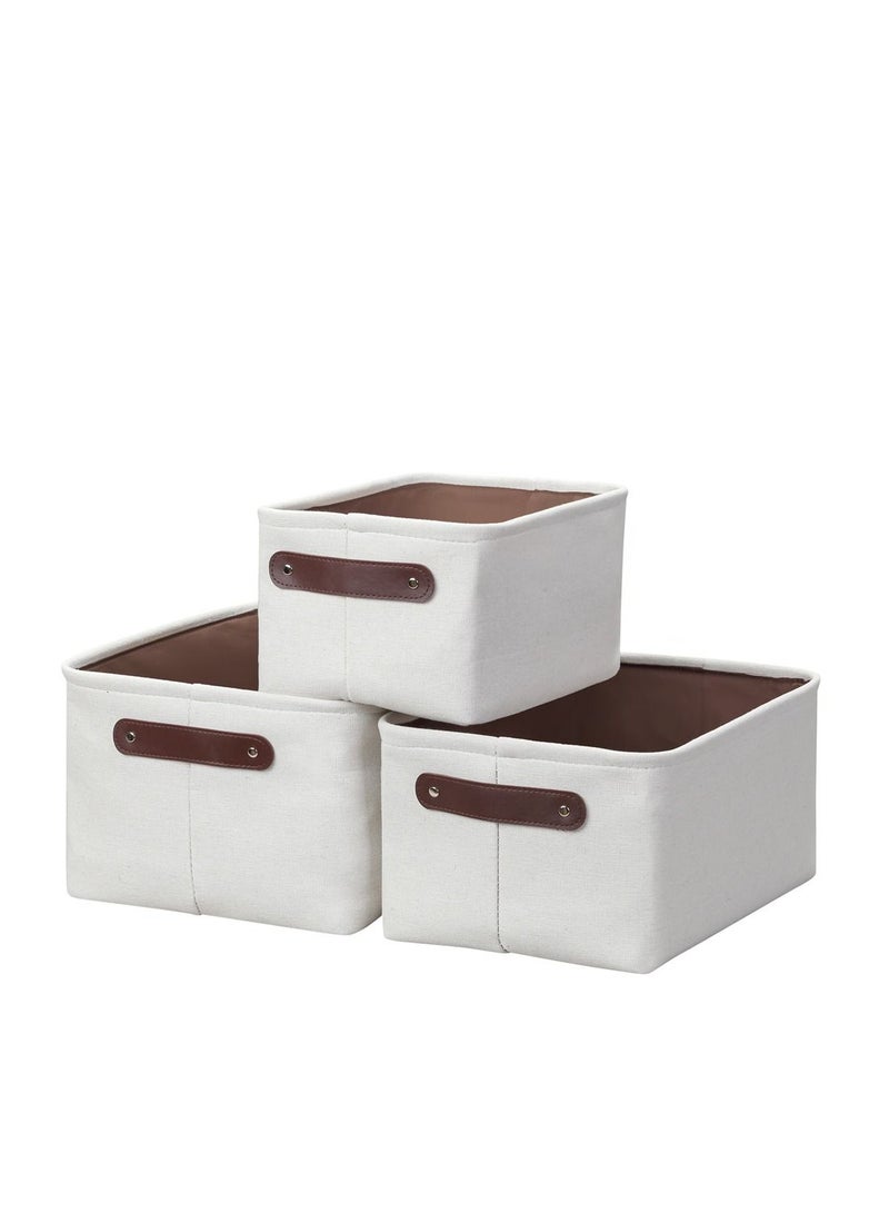 BMB tools Storage Basket Set-3 Piece Plain White- Sleek Decorative Open Top Organizing Bins With Easy to Carry Handles for Stationary Home Closet Bedroom Bathroom Kitchen Living Room Office and on Shelf  - Image 1