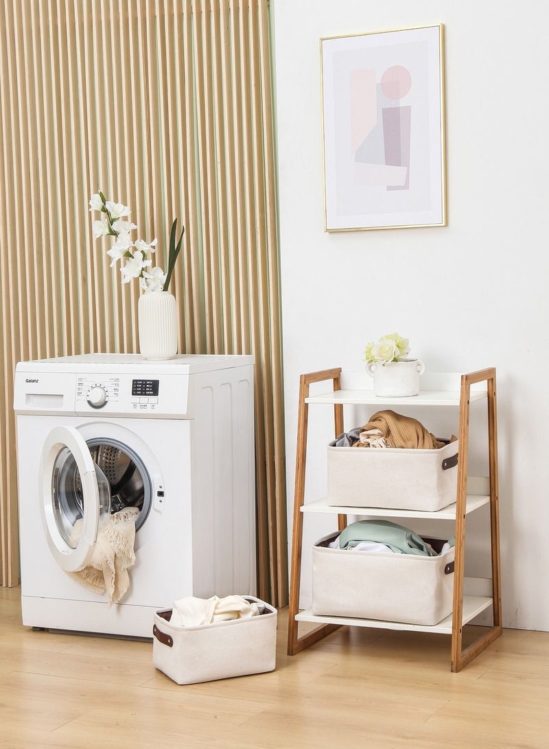 BMB tools Storage Basket Set-3 Piece Plain White- Sleek Decorative Open Top Organizing Bins With Easy to Carry Handles for Stationary Home Closet Bedroom Bathroom Kitchen Living Room Office and on Shelf  - Image 3