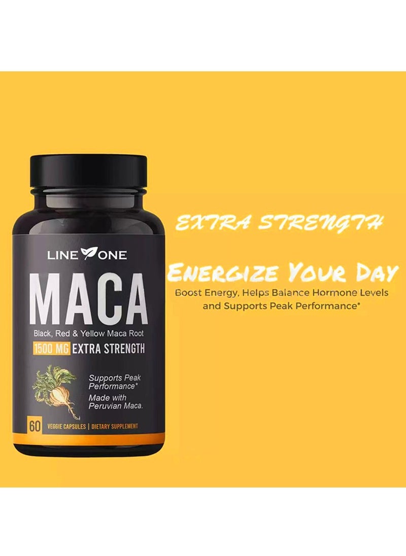 السطر الأول Maca Extra Strength 1500mg المكملات الغذائية تساعد على دعم الصحة للرجال 60 كبسولة  - Image 2