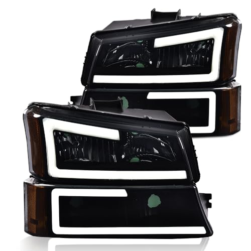 GPLUS G-PLUS LED DRL Headlights, Fit Chevy Silverado 1500 2500 3500&HD 2003-2006/Fit Chevy Avalanche 2003-2006 Bumper Headlamps,faro Smoky Lens Black Housing Amber Reflector,faros delanteros - Image 1