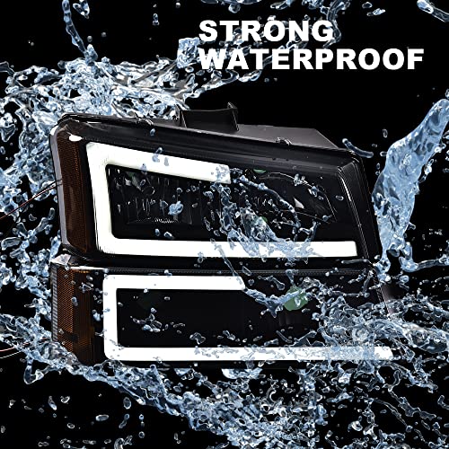 GPLUS G-PLUS LED DRL Headlights, Fit Chevy Silverado 1500 2500 3500&HD 2003-2006/Fit Chevy Avalanche 2003-2006 Bumper Headlamps,faro Smoky Lens Black Housing Amber Reflector,faros delanteros - Image 2