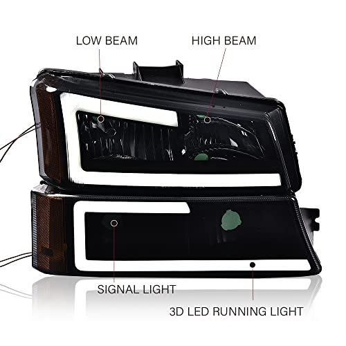 GPLUS G-PLUS LED DRL Headlights, Fit Chevy Silverado 1500 2500 3500&HD 2003-2006/Fit Chevy Avalanche 2003-2006 Bumper Headlamps,faro Smoky Lens Black Housing Amber Reflector,faros delanteros - Image 4