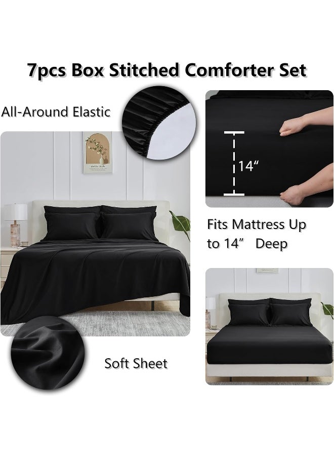 Generic CozyLux Queen Comforter Set - 7 Pieces Bed in a Bag Set Black Queen, Complete Bedding Sets Bed Set for All Season with Comforter, Flat Sheets, Fitted Sheet, Pillowcases & Shams  - Image 4