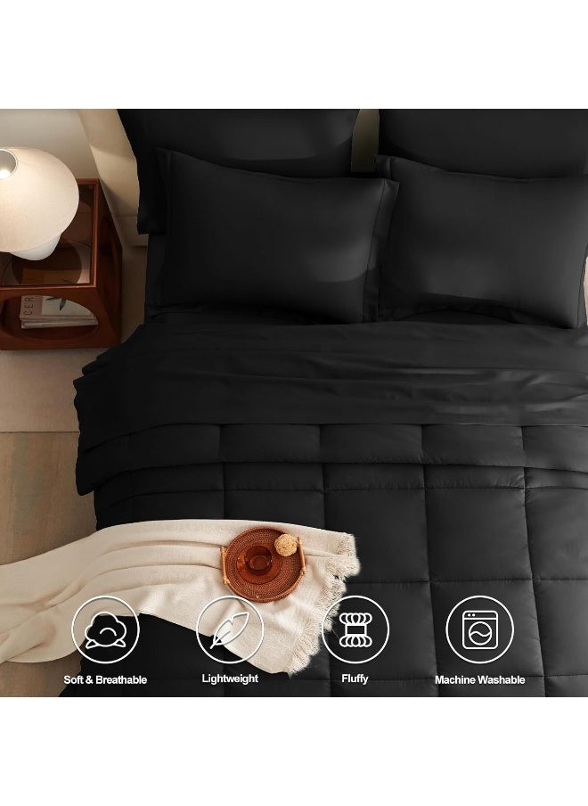Generic CozyLux Queen Comforter Set - 7 Pieces Bed in a Bag Set Black Queen, Complete Bedding Sets Bed Set for All Season with Comforter, Flat Sheets, Fitted Sheet, Pillowcases & Shams  - Image 2