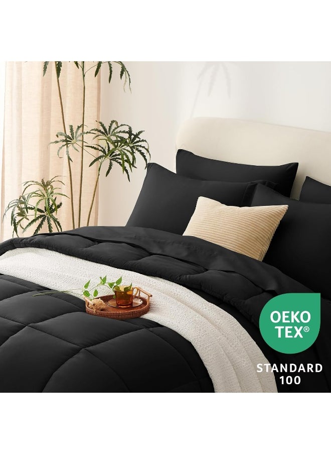 Generic CozyLux Queen Comforter Set - 7 Pieces Bed in a Bag Set Black Queen, Complete Bedding Sets Bed Set for All Season with Comforter, Flat Sheets, Fitted Sheet, Pillowcases & Shams  - Image 3