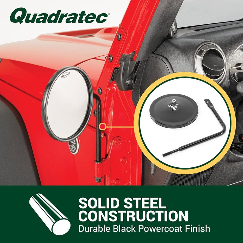 Quadratec Adventure Doorless Mirrors with Round Head - Pair of 2 for Jeep Wrangler & Gladiator (1976-2022) - Image 3