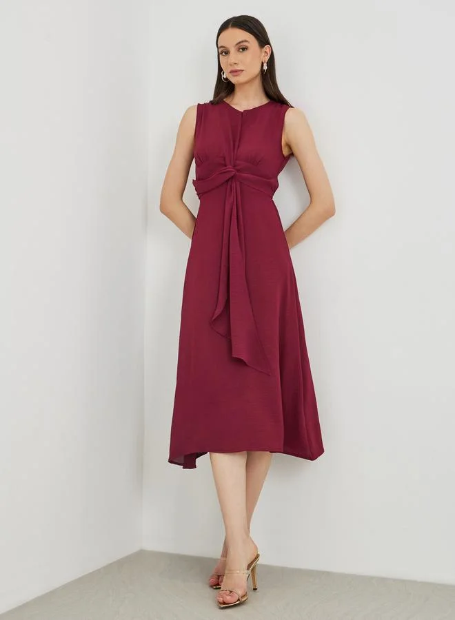 Take Two Take Two Sleeveless Twist Front A-Line Midi Dress