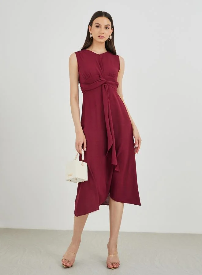 Take Two Take Two Sleeveless Twist Front A-Line Midi Dress