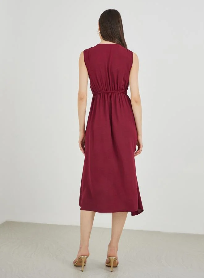 Take Two Sleeveless Twist Front A-Line Midi Dress