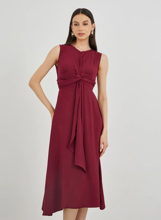 Take Two Sleeveless Twist Front A-Line Midi Dress