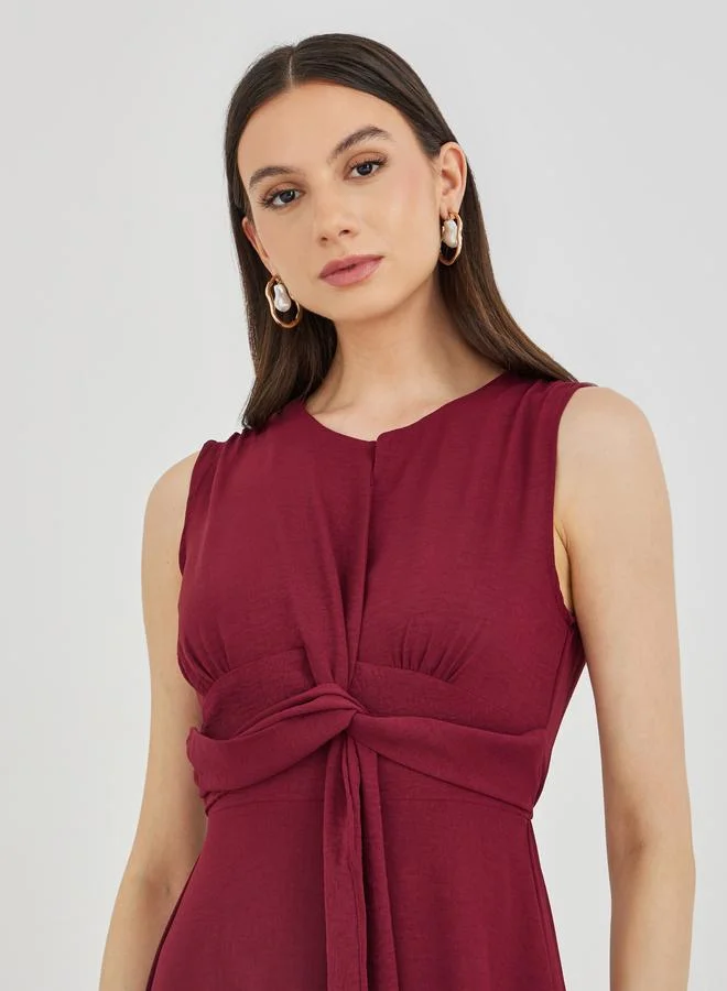 Take Two Sleeveless Twist Front A-Line Midi Dress