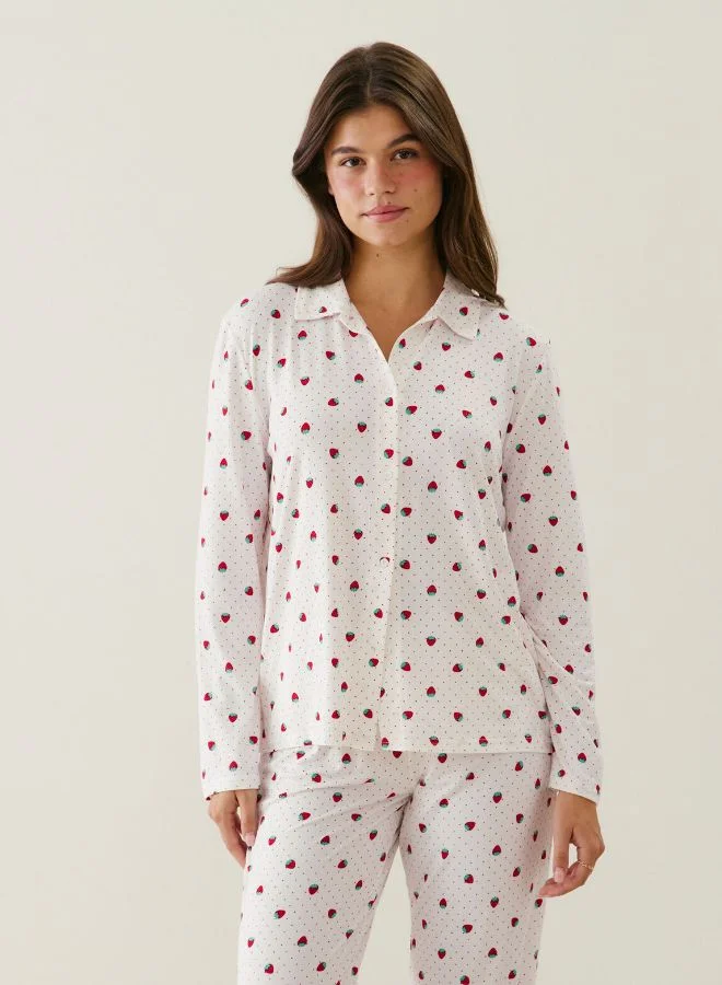 انديز طقم بيجامة جيرسيه بطبعة منقطة وفراولة