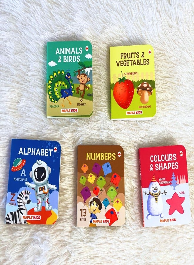 BrainyTots Board Books Set on 8 Topics | 5-Books Collection Featuring Animals, Birds, Fruits, Vegetables, Colors, Shapes, Alphabets & Numbers for Early Language Exploration - Image 1