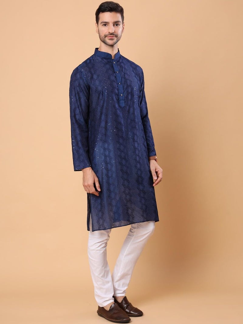 SWAGG INDIA كُرتا مستقيم مزخرف بخيوط لامعة من مزيج الرايون للرجال | ملابس تقليدية - Image 5
