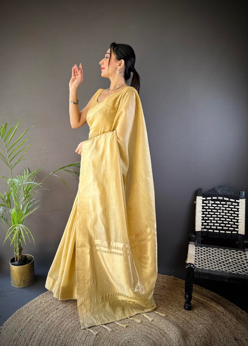 SGF11 Women's Kanjivaram Pure Soft Silk Saree With Blouse Piece (Cream) - Image 4
