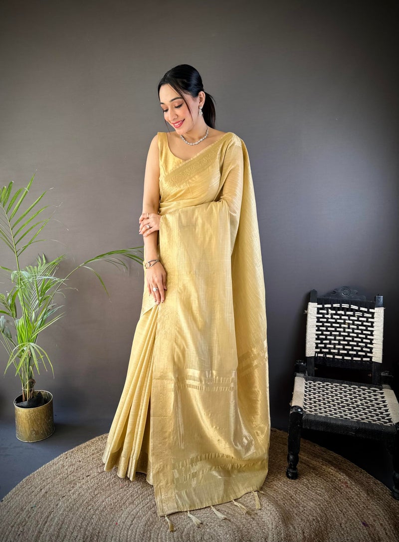 SGF11 Women's Kanjivaram Pure Soft Silk Saree With Blouse Piece (Cream) - Image 5