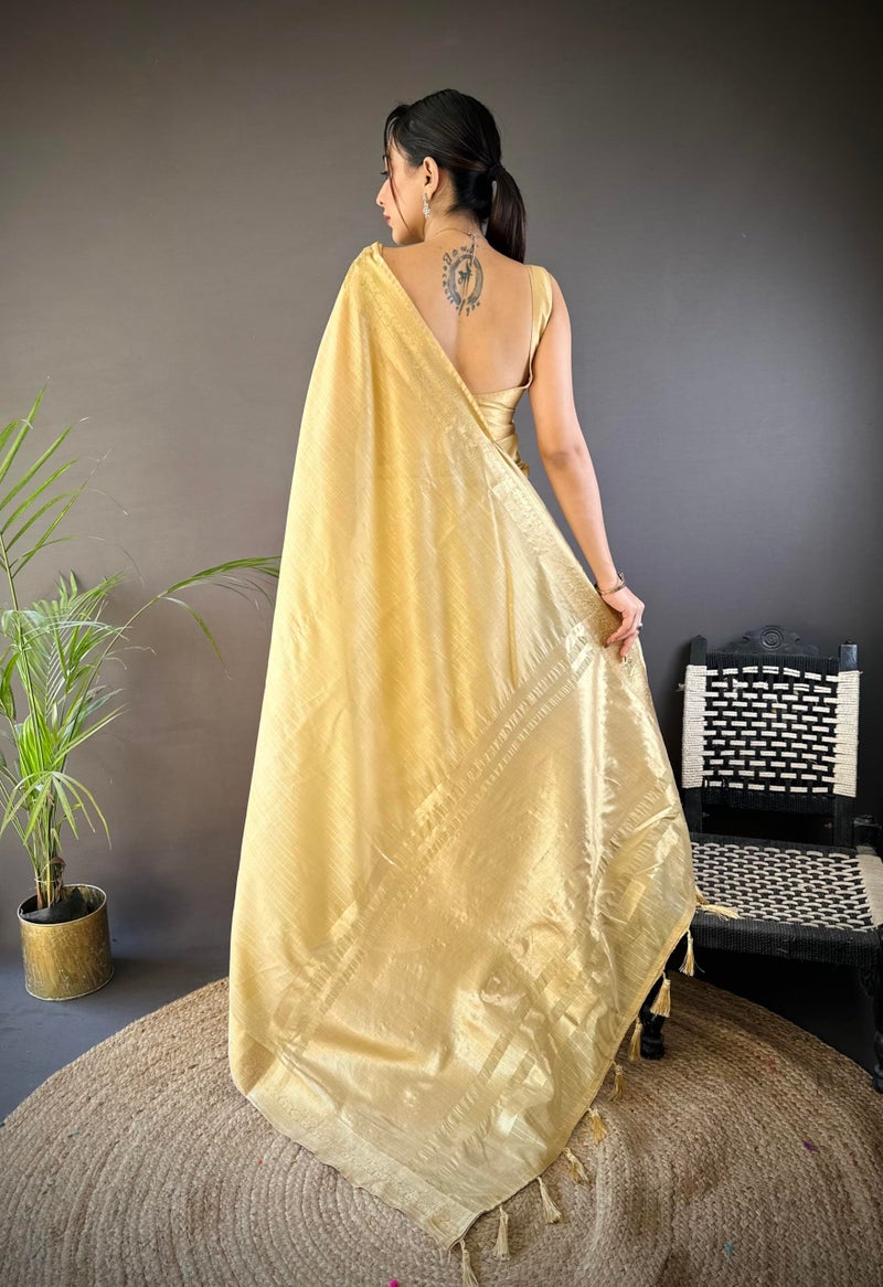 SGF11 Women's Kanjivaram Pure Soft Silk Saree With Blouse Piece (Cream) - Image 3