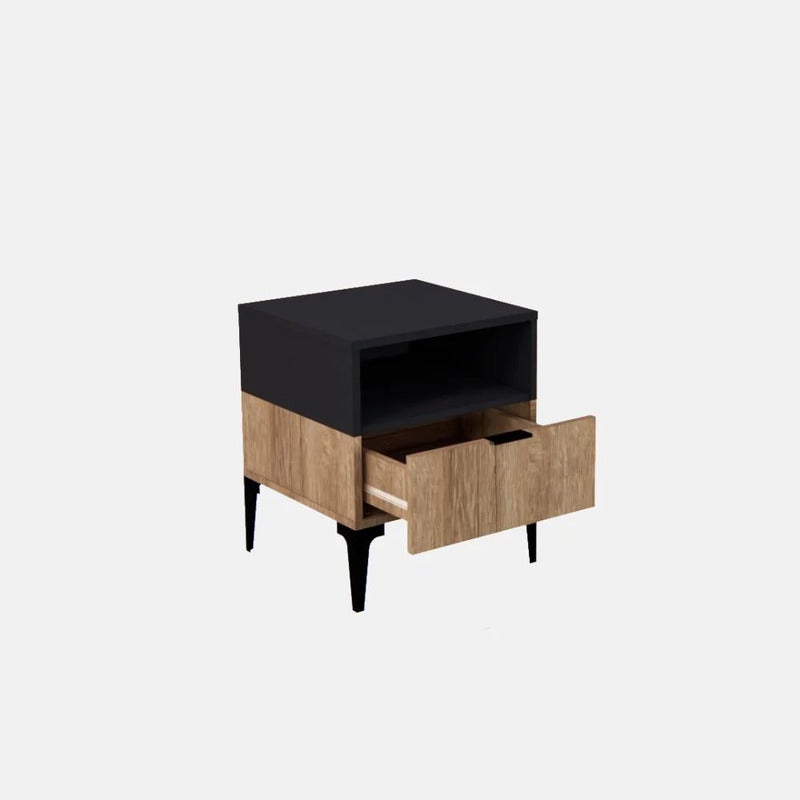 بيتي طاولة جانبية ( كمودينو ) درج ورف خشب اللون اسود وخشبي مقاس (48 × 40 × 40) سم - Image 2