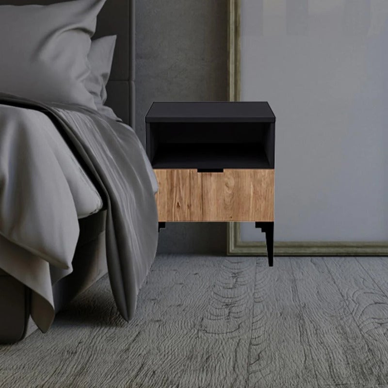 بيتي طاولة جانبية ( كمودينو ) درج ورف خشب اللون اسود وخشبي مقاس (48 × 40 × 40) سم - Image 3