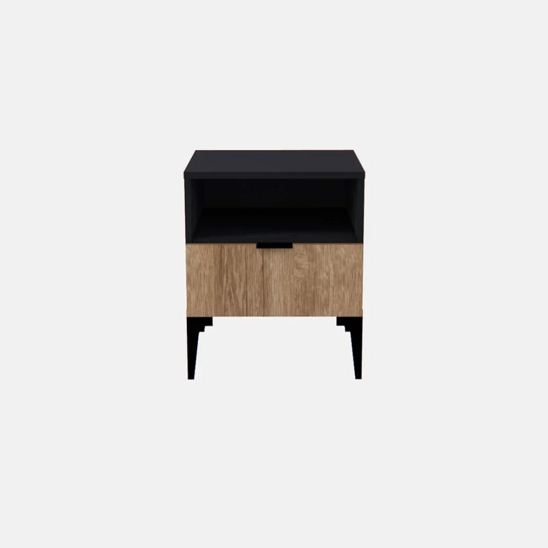 بيتي طاولة جانبية ( كمودينو ) درج ورف خشب اللون اسود وخشبي مقاس (48 × 40 × 40) سم - Image 4